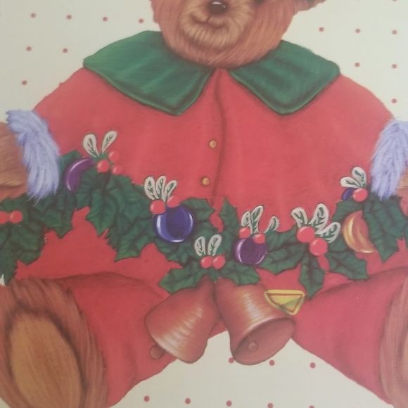 2 13 Inch Tin Christmas Cookie Trays with Deck the Halls with Bears and Holly - Picture 3 of 6